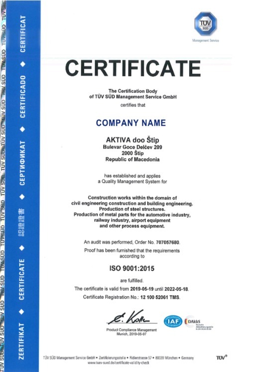 Macedonia Certificate of Registration